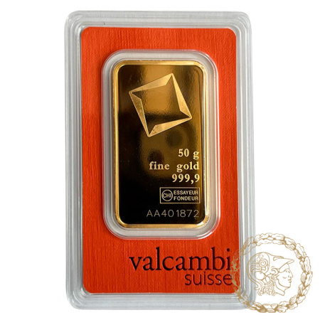 Золотий злиток 50 грам valcambi suisse