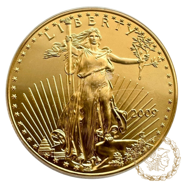 Золота монета 50 доларів 2009 рік, США. Американський беркут в слабі MS  70