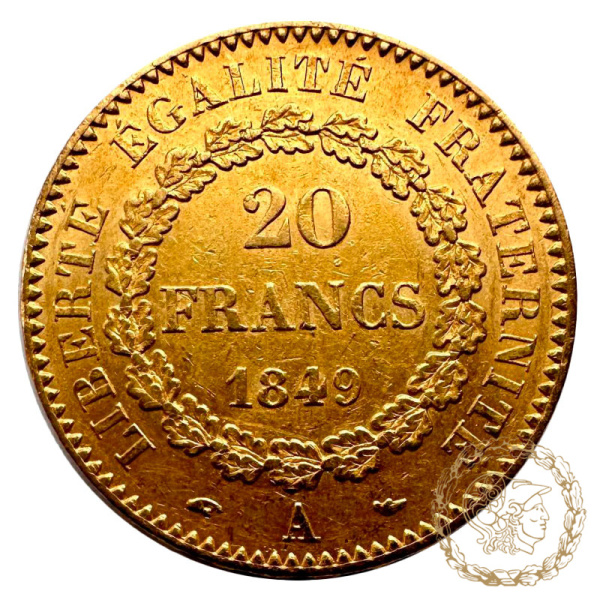 Золота монета 20 франків 1849 рік, Франція. 