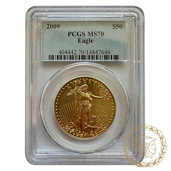 Золота монета 50 доларів 2009 рік, США. Американський беркут в слабі MS  70