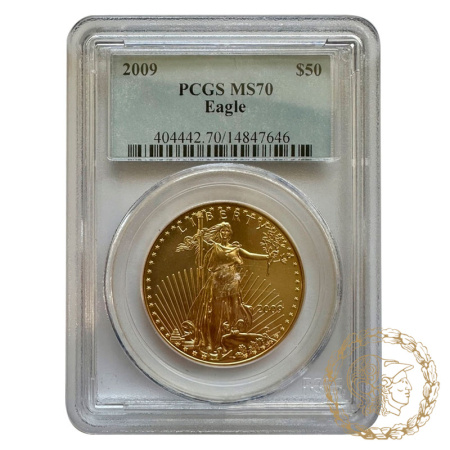 Золота монета 50 доларів 2009 рік, США. Американський беркут в слабі MS  70