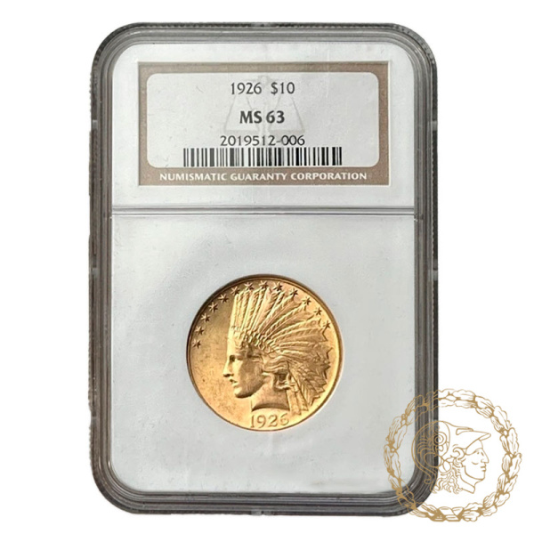 Золота  монета 10 доларів 1926 рік, США. Голова Індіанця в слабі MS 63