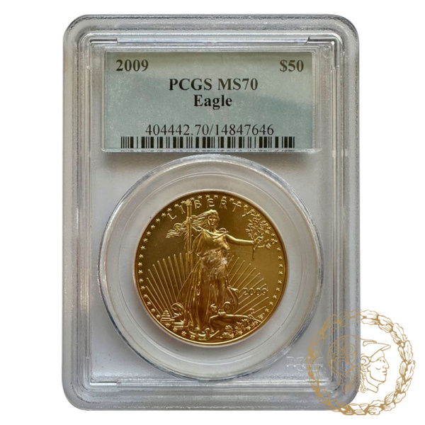 Золота монета 50 доларів 2009 рік, США. Американський беркут в слабі MS  70