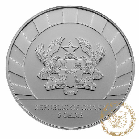 Срібна монета 5 седі 2021 Гана 999 1 Oz Тур