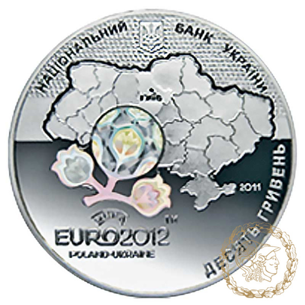 Срібна монета 10 гривень 2011 рік, Україна. Фінальний турнір чемпіонату Європи з футболу 2012. Місто Київ 