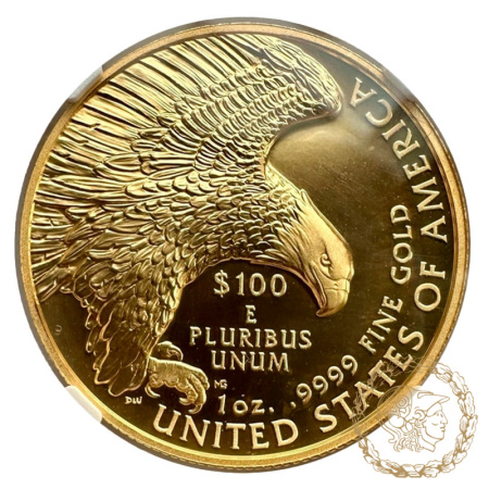 Золота монета 100 доларів 2019 рік, США. Американська Свобода в слабі SP 69