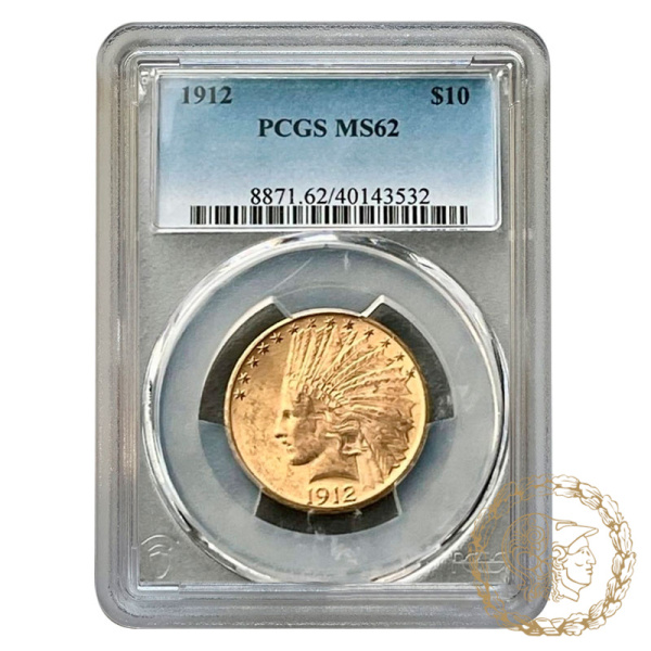 Золота монета 10 доларів 1912 рік, США. Голова Індіанця в слабі MS 62