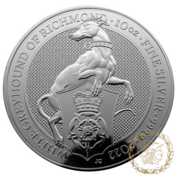 Срібна монета 10 фунтів 2022 Великобританія 999 10 Oz Білий Хорт Річмонда (Звірі королеви)