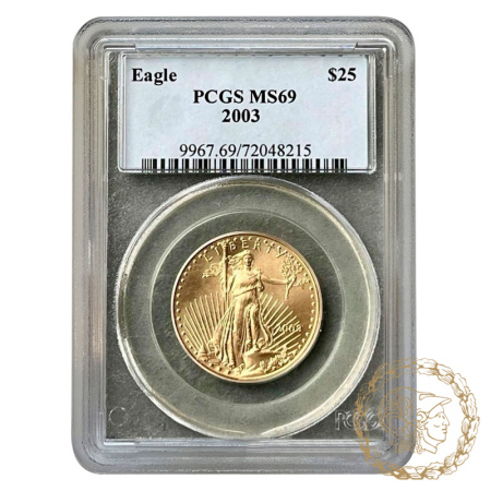 Золота  монета 25 доларів 2003 рік, США. Американський орел в слабі MS 69