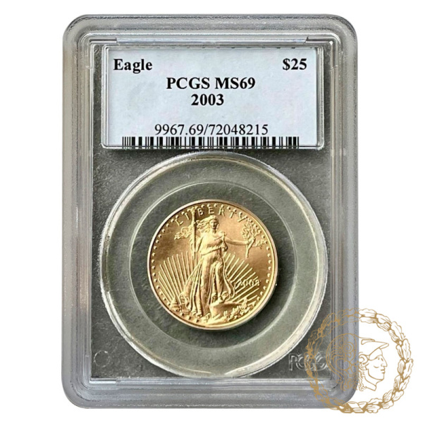 Золота  монета 25 доларів 2003 рік, США. Американський орел в слабі MS 69